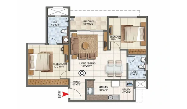 Vaishnavi Vana 1 BHK Apartment Floor Plan