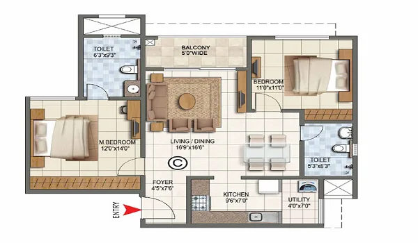 Vaishnavi Vana 3 BHK Floor Plan